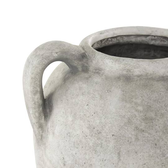 10.5" White Ceramic Antique Style Textured Vase with Black Shadings & Handles